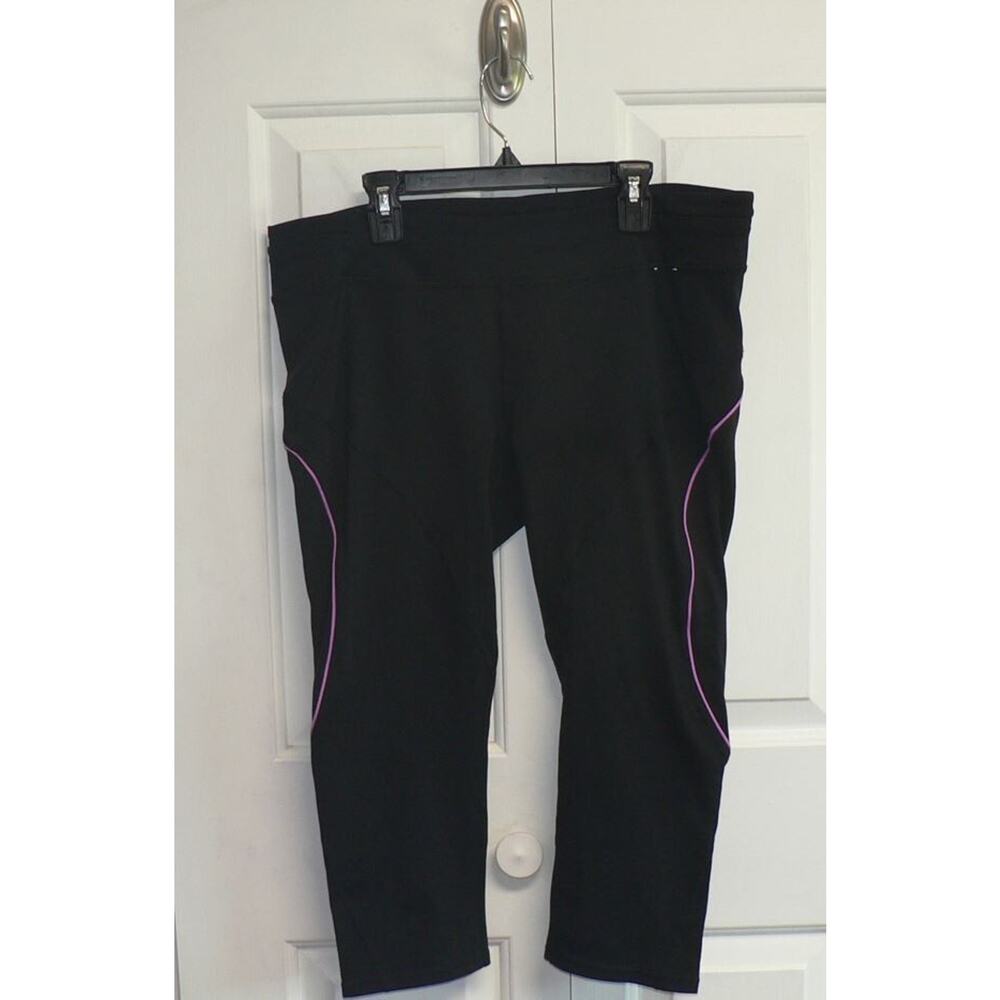 Gap Women's GFast Capri Leggings in Black Contrast Purple Piping XL MSRP $45‎